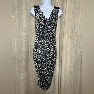 Leopard Print Ruched Wiggle Dress w/Rhinestones Retro Pinup Couture Vintage Glam